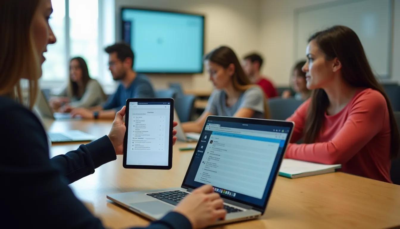 AI-powered tool automatically grading assignments in a classroom setting.