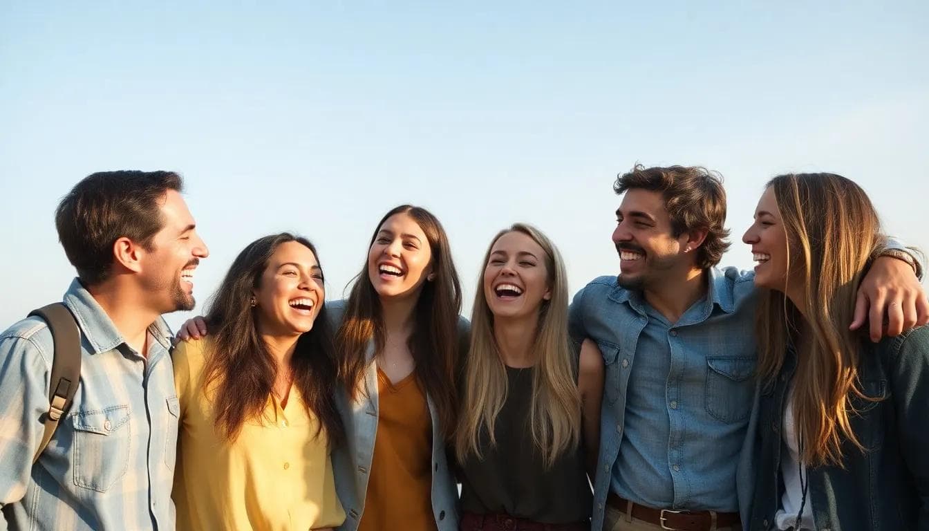 Group of friends laughing together, enjoying playful nicknames